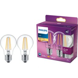 Pachet 2 Becuri LED Philips Classic Vintage A60 E27 7W (60W) 806lm Lumina Alba Calda (2700K) Clasa Energetica E
