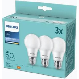 Pachet 3 Becuri LED Philips A60 E27 8W (60W) 806lm Lumina Rece (6500K) Clasa Energetica F