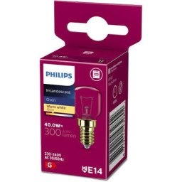 Bec Incandescent pentru Cuptor Philips T29 E14 40W 300lm Lumina Calda (3600K) Temperatura 300gradeC 230-240V Clasa Energetica G