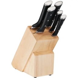 Set de 5 Cutite Tefal Ice Force Suport Lemn Cutit Paine 20cm Cutitul Bucatarului 20cm Cutit Santoku 18cm Cutit Universal 11cm Cutit Decojit 7cm Negru