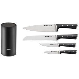 Set 4 Cutite cu Suport Tefal Ice Force Cutite Universale de 20 si 11cm Cutit Paine 20cm Cutit Curatare 9cm Inox Compatibil cu Masina de Spalat Vase Negru