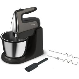 Mixer cu Bol Tefal Powermix Silence HT664EE0 2.5L Rotire Automata a Bolului 6 Viteze + Functie Turbo 2 Teluri 2 Carlige Spatula 850W Negru/Argintiu