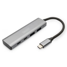 Hub Extern Digitus DA-70245 2x USB A + 2x USB-C Interfata USB-C 3.2 Gen 1 Cablu 15CM Argintiu