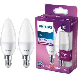 Pachet Philips 2 Becuri LED B35 E14 5W (40W) 470lm Lumina Neutra (4000K) Clasa energetica F