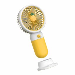 Mini Ventilator Portabil cu Suport MicoStore USB Silentios 3 viteze Design Compact Galben Alb