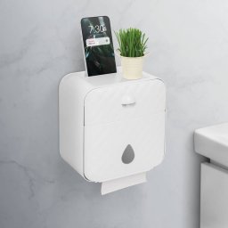 Suport Hartie Igienica Bewello Dulap cu Sertar si Suport Telefon Plastic Alb