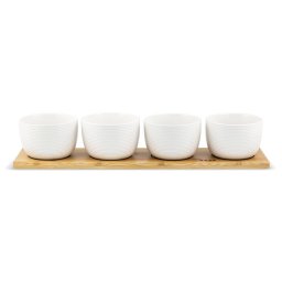 Set Boluri Zass Gourmet ZG-SB 04 pentru Servire pe Suport de Bambus 9 Piese Alb
