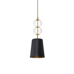Pendul Coco S 11106102, 1xE27, auriu cu abajur negru, metal, sticlă și textil