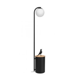Lampadar Botanica Deco XL 41120119, 1xE27, negru cu abajur alb, metal, sticlă și lemn