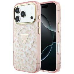 Husa Husa pentru iPhone 18 Pro Max / iPhone 17 Pro Max - Guess Leopard Glitter Triangle Logo MagSafe (GUHMP18XHLEGTGLP) - Pink