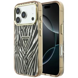 Husa Husa pentru iPhone 18 Pro Max / iPhone 17 Pro Max - Guess Zebra Glitter Triangle Logo MagSafe (GUHMP18X6HZPGTLD) - Gold