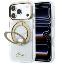 Husa Husa pentru iPhone 18 Pro Max / iPhone 17 Pro Max - Guess Ring Stand Script Metal Logo MagSafe (GUHMP18X6HCCMST) - Clear