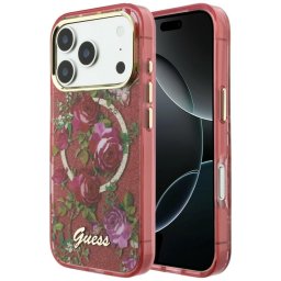 Husa Husa pentru iPhone 18 Pro Max / iPhone 17 Pro Max - Guess IML Glitter Blossom Roses MagSafe (GUHMP18X6HTBGSLU) - Burgundy