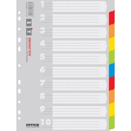 Separatoare carton color, A4, 170g/mp, 10 culori/set, Office Products