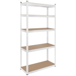 Raft metalic alb, 5 polite reglabile MDF, 150 kg/polita, 180 cm inaltime, asamblare push-in - Rebel RB-1251W