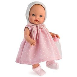 Bebelus alex cu rochita roz si biberon 36cm