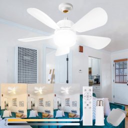 Ventilator de Tavan Inteligent cu Plafonieră LED Gliztech 19 Inch, Dulie E27 cu Înșurubare Rapidă, Telecomandă Inclusă, Lumină Reglabilă (3000K–6500K) și Dimmabilă, Temporizator, Motor Silențios