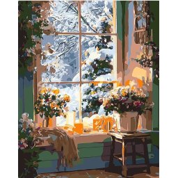 Set pictura pe numere, cu sasiu, Iarna romantica, 40x50 cm