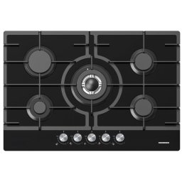Plita incorporabila Heinner HBH-M705IWFGBK, gaz, 5 arzatoare, Wok, aprindere, 75 cm, sticla neagra