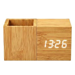 L45H Ceas LED / Organizator de birou din lemn