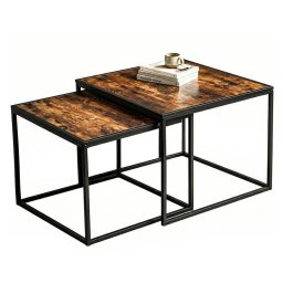 Mobilier interior M19E8 Set de măsuțe de cafea pătrate (2 piese, stil rustic)