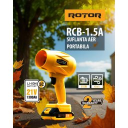 Mini Ventilatoare Suflantă aer pe acumulator ROTOR RCB-1.5A 45m/s, 21V/1,3Ah