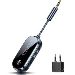 Adaptor Audio Bluetooth 6.0 2-in-1 Receiver + Transmitter Techstar, TX/RX, Dual Pairing, AUX 3.5 mm, Baterie 250 mAh, Hands-Free, Low Latency, raza 10 m, pentru Avion, TV, Auto si Casti
