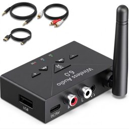 Receiver Audio Bluetooth 6.0 cu Microfon Techstar J300, AUX 3.5 mm, RCA, USB Player, Hi-Fi Stereo, Antena Externa, Type-C 5V, raza pana la 20 m, pentru Auto, Boxe si Amplificator