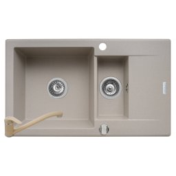 Pachet chiuveta granit KORFU 78x46 1 1/2B 1D + Baterie ASALIA Pyramis Bej