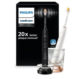 Set 2 Periuțe Sonice PHILIPS Sonicare DiamondClean 9000 HX9914/69, 4 moduri, 3 intensități, cu aplicație, White & Black