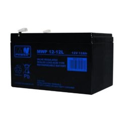 Acumulator stationar AGM VRLA MW Power, 12V, 12Ah, Long Life 12 ani, terminale Faston 250 F2, curent maxim incarcare 3.6A, descarcare maxima 180A/5s, fara intretinere, 151x98x98mm, MWP 12-12L, BAT12V12MWP