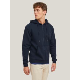 Jack & Jones Hanorac barbati, JJEBRADLEY, cu fermoar si gluga, Regular fit, Bleumarin inchis (SELECTATI MARIMEA: XS)