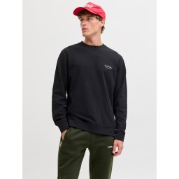 Jack & Jones Bluza barbati, Relaxed fit, cu decolteu la baza gatului, Negru (SELECTATI MARIMEA: M)