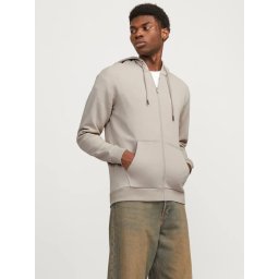 Jack & Jones Hanorac barbati, cu fermoar si gluga, Regular fit, JJEBRADLEY, Bej (SELECTATI MARIMEA: XS)