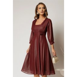 Rochie midi bordo de ocazie din voal cu pelicula