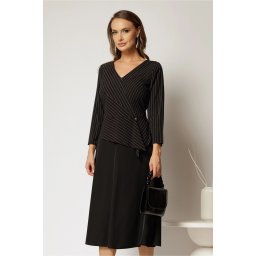 Rochie midi office neagra cu peplum si decolteu in V
