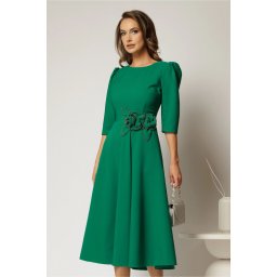 Rochie midi verde clos de ocazie cu floare si detalii