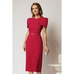 Rochie DY Fashion midi fucsia de ocazie cu umeri bufanti si cordon detasabil