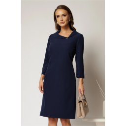 Rochie midi bleumarin cu croi drept cambrat si decolteu elegant