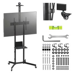 Maclean TV stand / cărucior, raft cameră, pe roți, 37-70", încărcare max. 45kg/5kg raft, max. VESA 600x400, MC-113