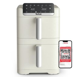Friteuza Friteuza dubla cu aer cald Tefal Easy Fry Crispy Stack EY752AE0, 2700 W, 10 L - Air fryer cu 7 programe automate, 2 compartimente, temperatura ajustabila, display digital, oprire automata, bej