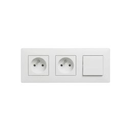 Legrand-Priză dublă pentru uz casnic 250V/16A și întrerupător unipolar nr. 1 cu ramă NILOE STEP albă