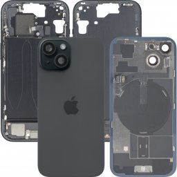 Capac Baterie Apple iPhone 15, Cu Carcasa Mijloc, Full Parts, Negru, Swap Premium