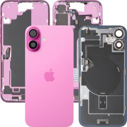 Capac Baterie Apple iPhone 16 Plus, Cu Carcasa Mijloc, Full Parts, Roz, Swap Premium