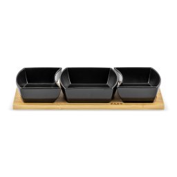Set Boluri Zass Gourmet ZG-SB 03 pentru Servire pe Suport de Bambus 4 Piese Negru