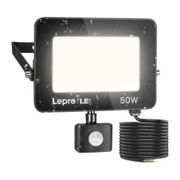 Proiector LED LEPRO 340006-DW-EU, 50W, 4200lm, 5000K, Senzor Miscare PIR si Crepuscular, IP65, Negru