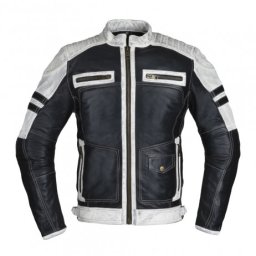 Geaca Moto Barbati Piele W-TEC Esbiker Negru/Alb