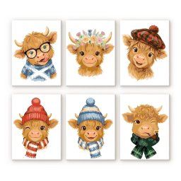 Set 6 mini-picturi pe numere, cu sasiu, Prieteni taurasi, 15x20cm