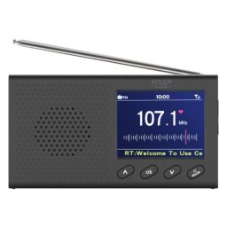 Radio portabil ADLER FM, Bluetooth 5.0, display LCD 2,4 inch, acumulator 1200 mAh, Black