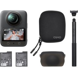 Camera video de actiune DJI Osmo 360 Essential Combo, 8K, Hyperlapse, Timelapse, RockSteady 3.0, Wi-Fi, Bluetooth, 4 microfoane, 2 x baterii, Negru